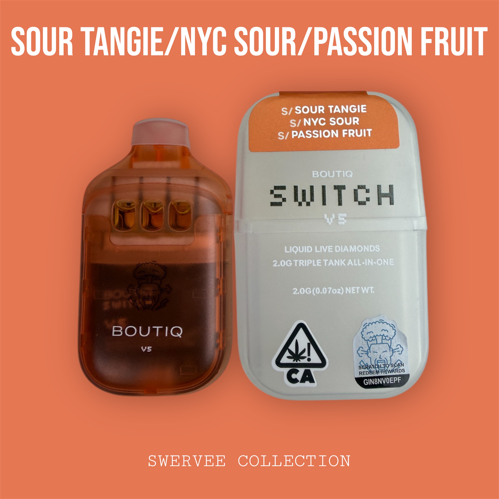 SWITCH BOUTIQ V5 NEW GENERATION TRIPLE TANK Sour Tangie/NYC Sour/Passion Fruit 2g Disposable