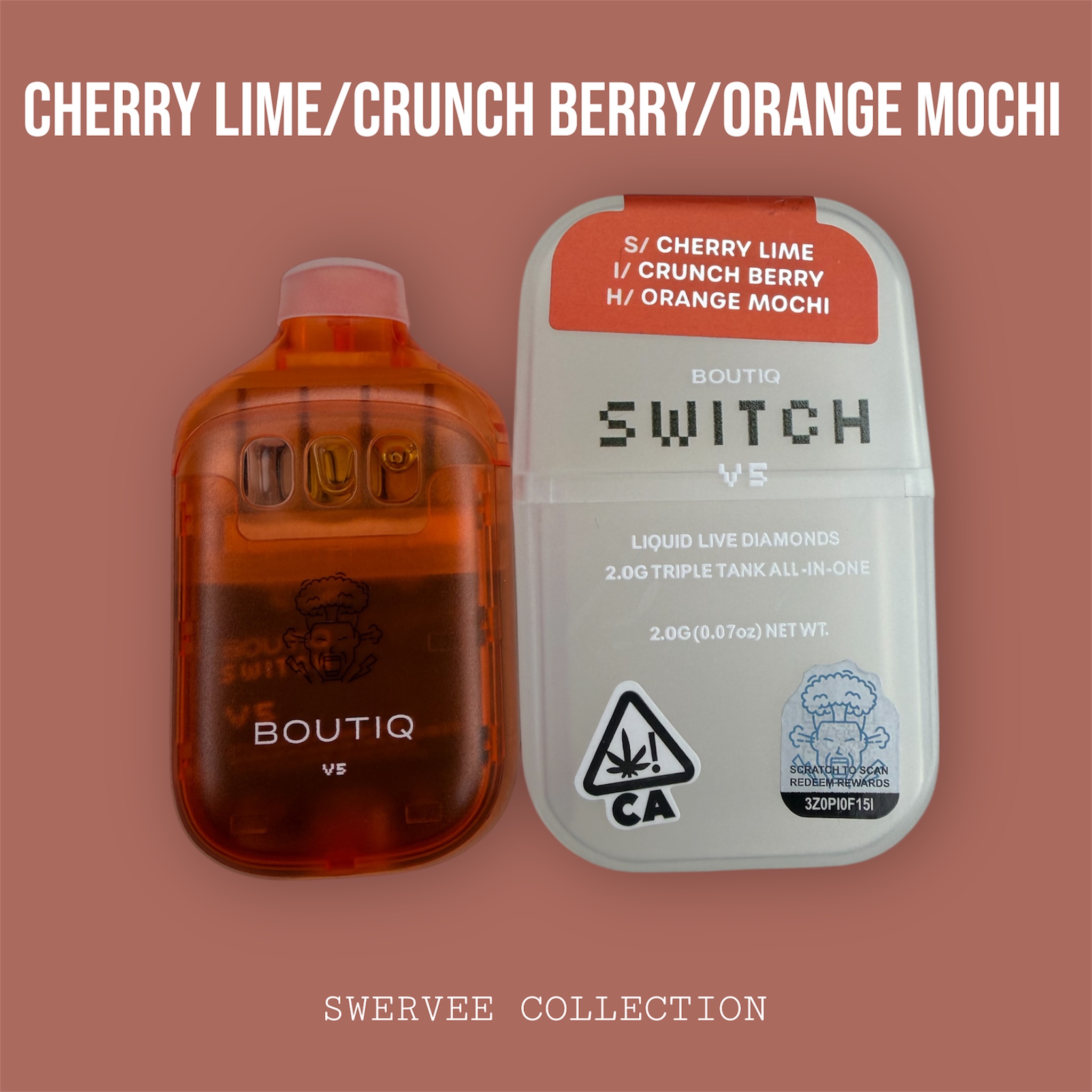 SWITCH BOUTIQ V5 NEW GENERATION TRIPLE TANK Cherry lime/Crunch Berry/Orange Mochi 2g Disposable