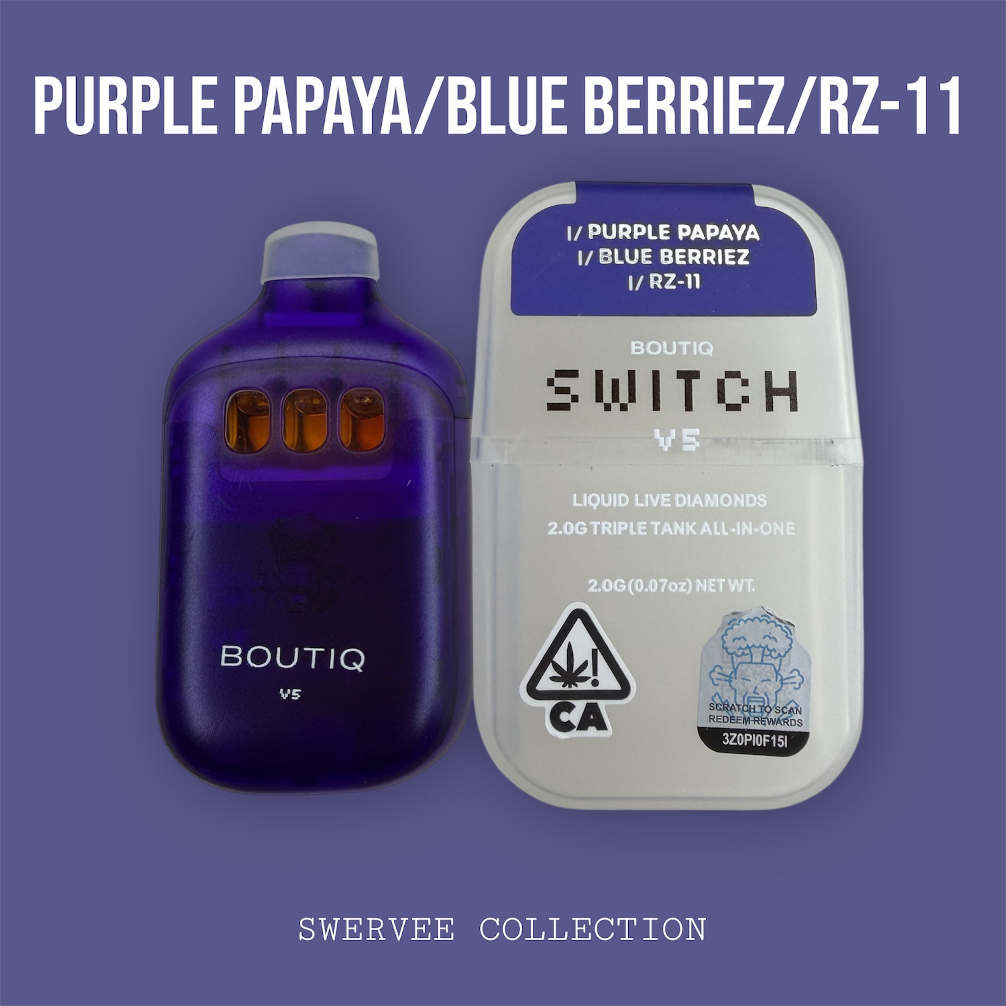 SWITCH BOUTIQ V5 NEW GENERATION TRIPLE TANK Purple Papaya/Blue Berriez/RZ-11 2g Disposable