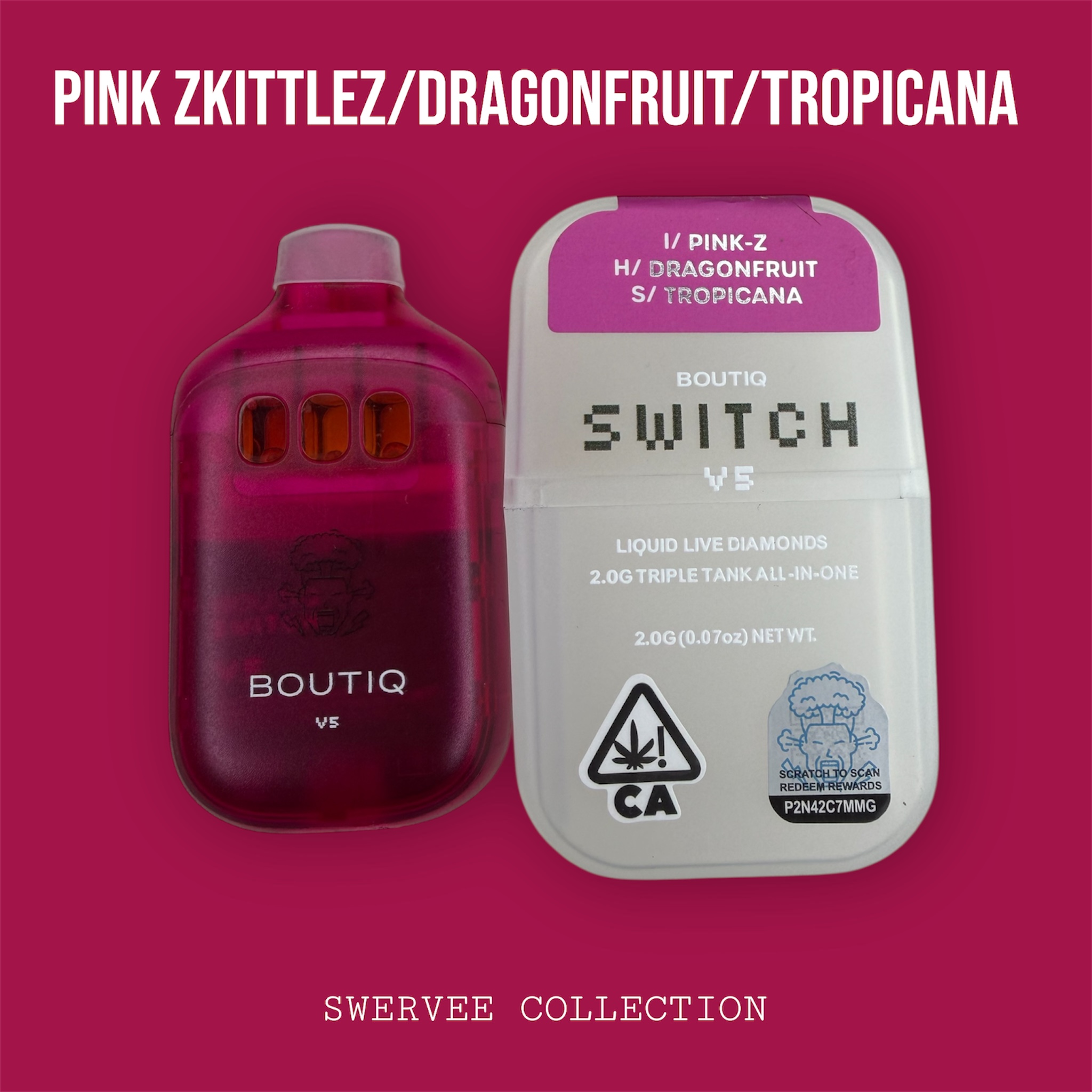 SWITCH BOUTIQ V5 NEW GENERATION TRIPLE TANK Pink Zkittlez/Dragonfruit/Tropicana 2g Disposable