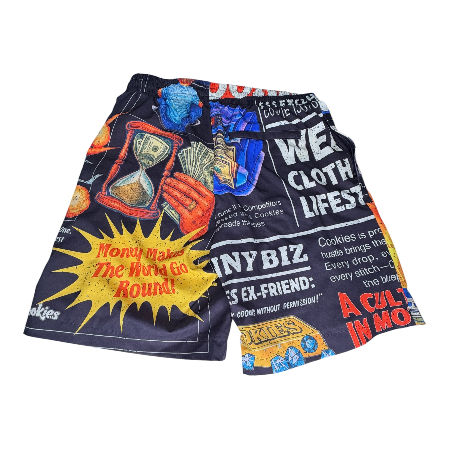 COOKIES SUMMER COLLECTION- NEW MONEY NEWS PRINT SWIM TRUNKS (LARGE) - Image 3